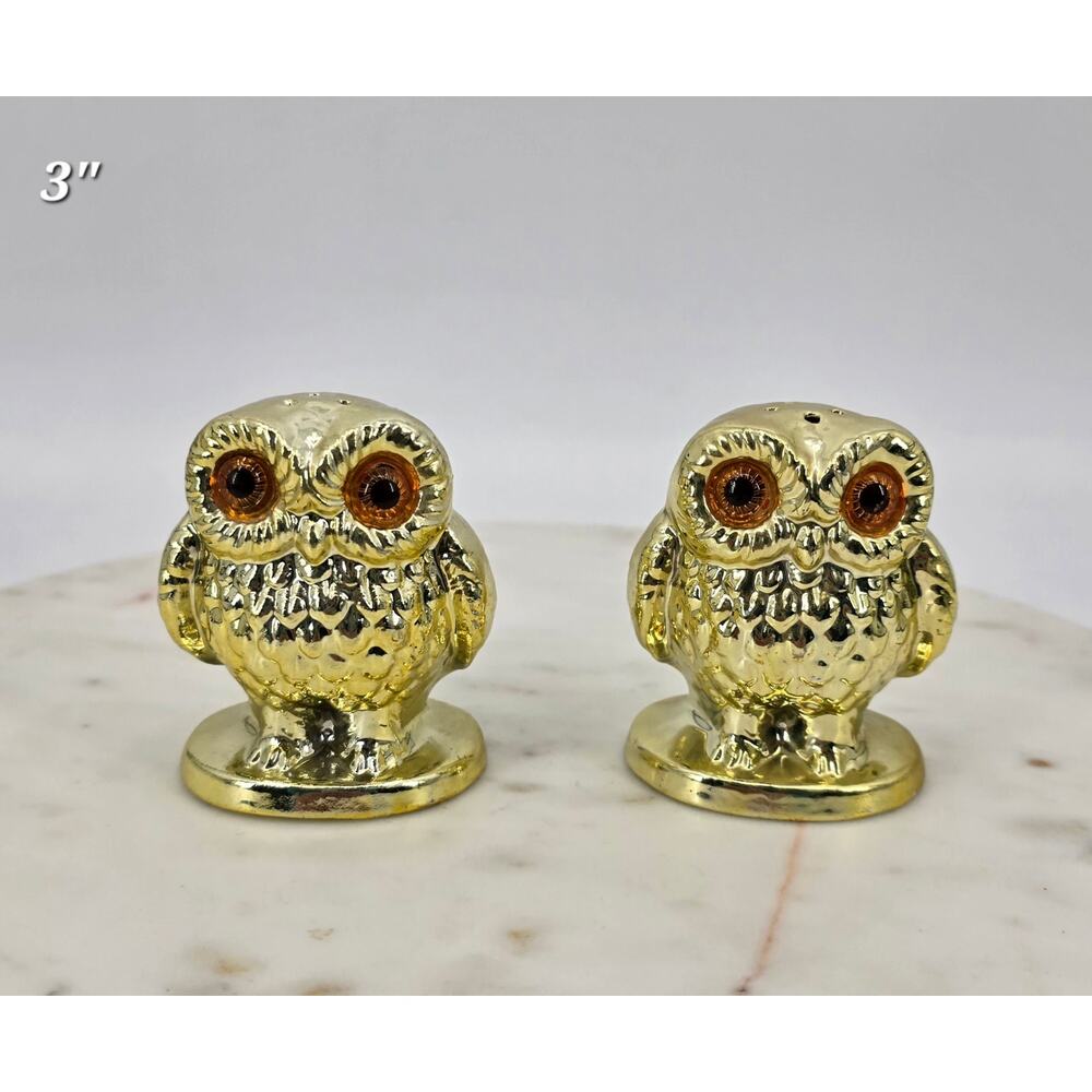 Vintage MCM Enesco Gold Owl‎ Salt & Pepper Shakers